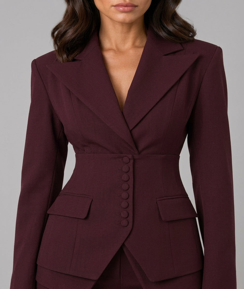 Athena - Women's Cinched-Waist Blazer & Wide-Leg Trousers Suit