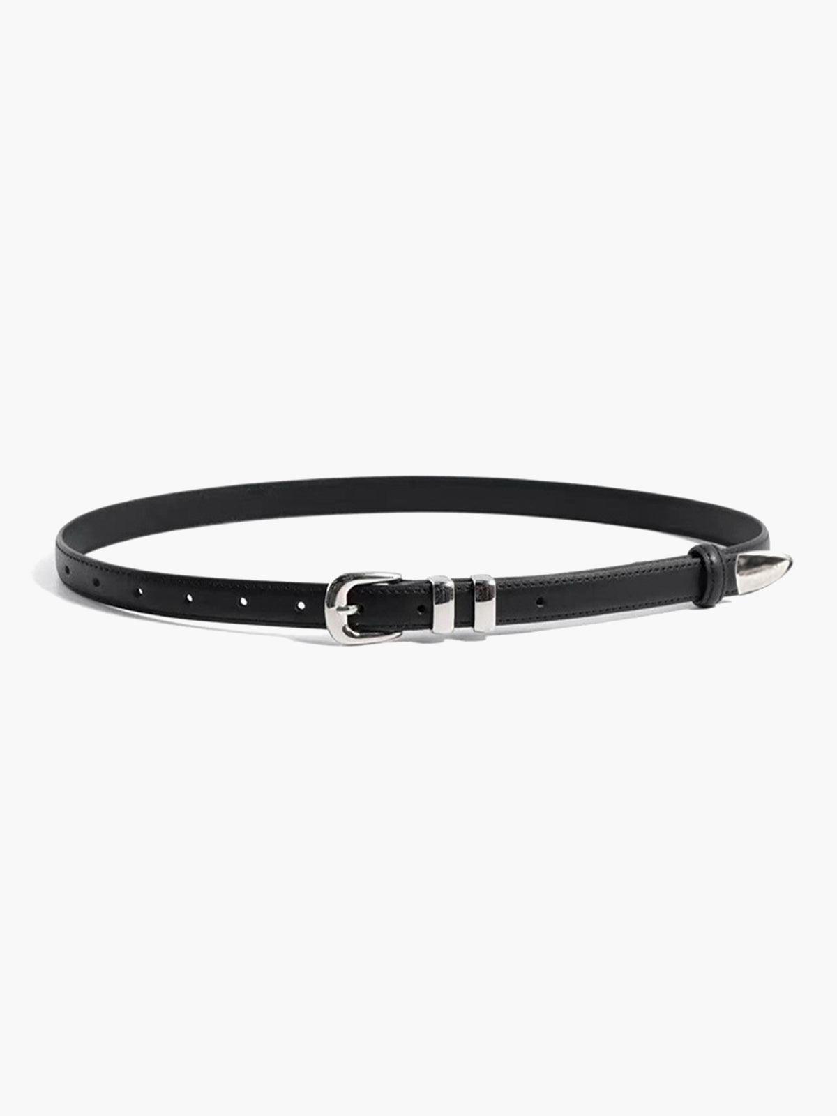 Women's Slim Leather Belt with Double-Loop Buckle