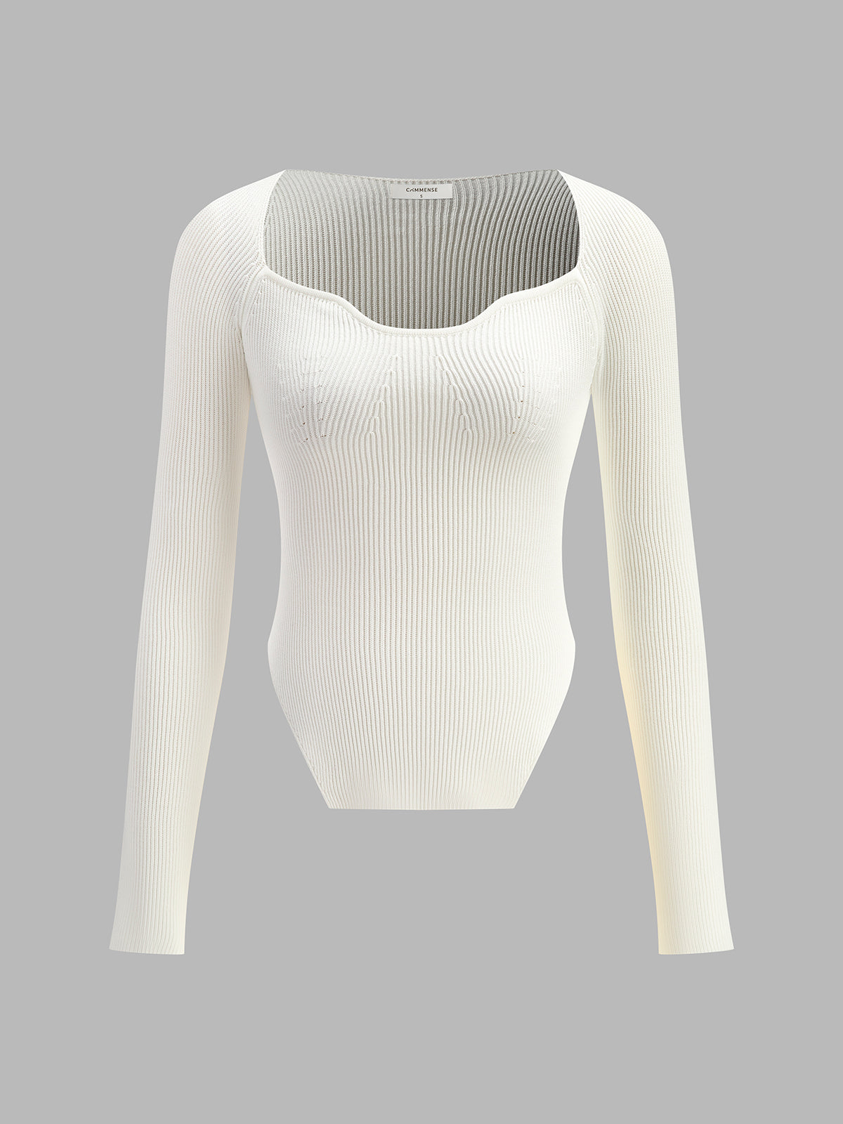 Women’s Sweetheart-Neck Ribbed Knit Top with Long Sleeves – Shaped Hem and Soft Viscose Blend for Elegant Styling