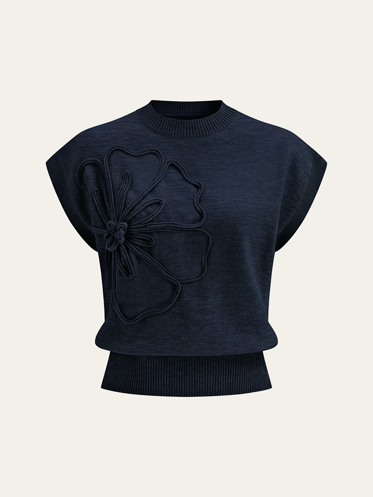 Women's Elegant Cap Sleeve Knitted Top with Ribbed Trims – Soft Stretch Crew Neck Style for Spring and Summer Casual Wear