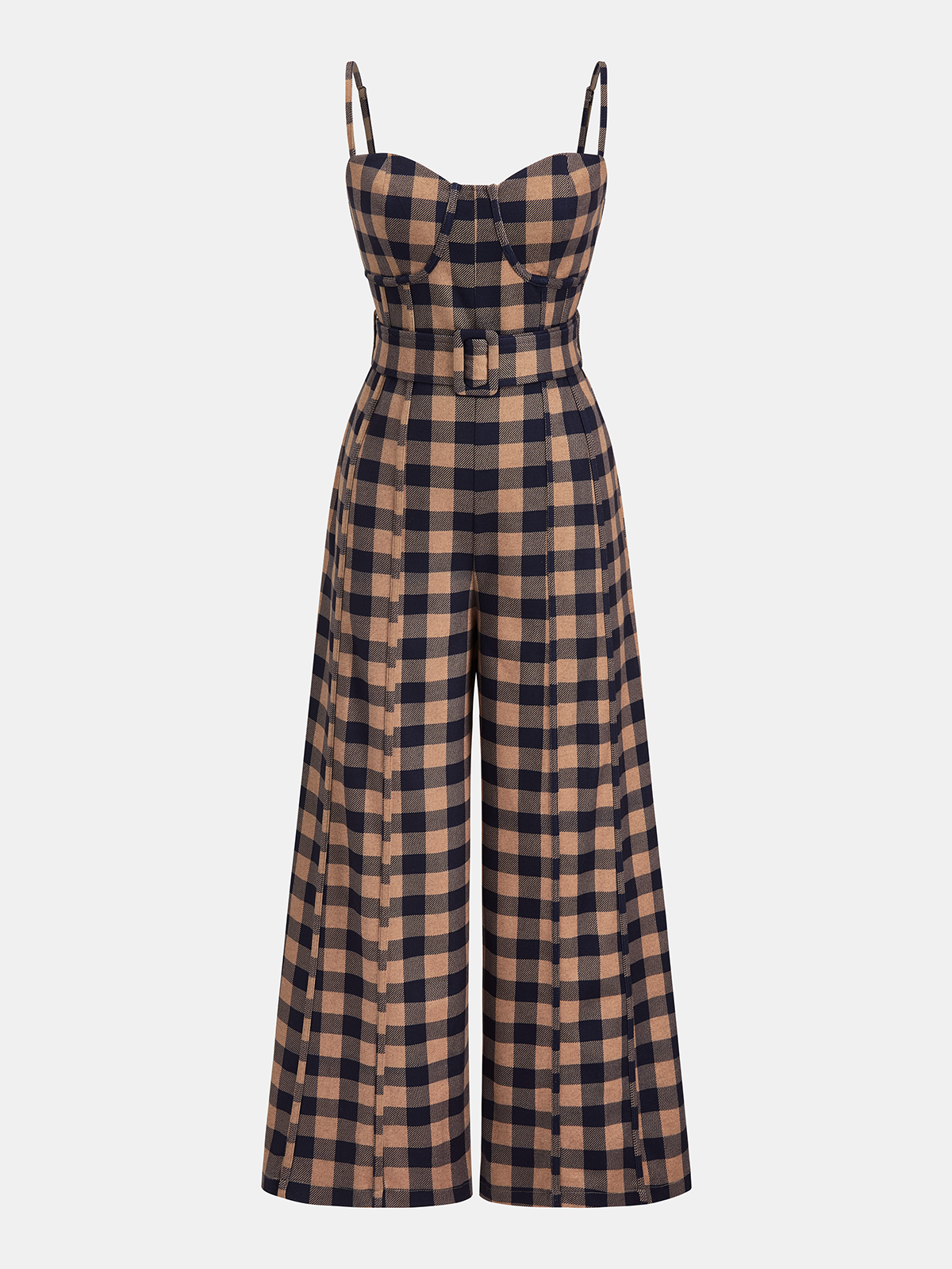 Women's Printed Wide-Leg Jumpsuit with Belted Waist – Elegant Strappy One-Piece for Summer Occasions