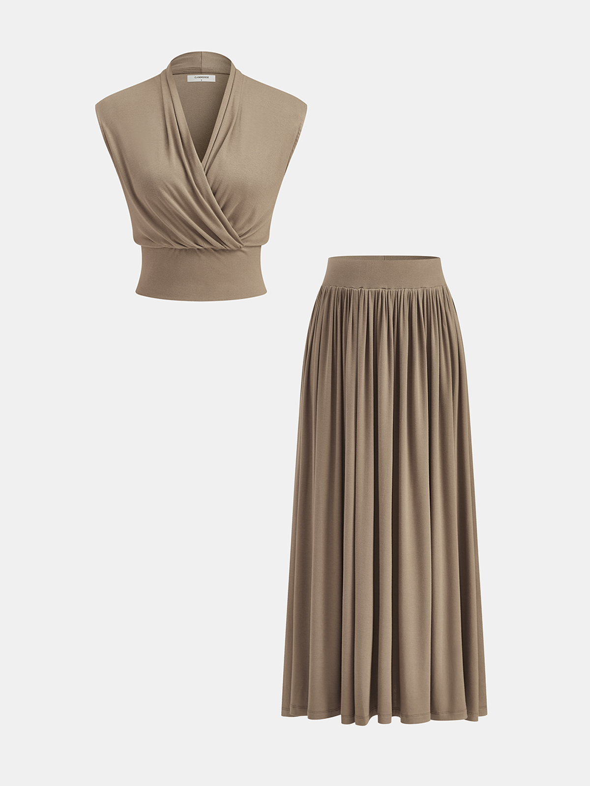 Women's Draped Sleeveless Top and Flowing Maxi Skirt Set – Elegant Summer Co-Ord