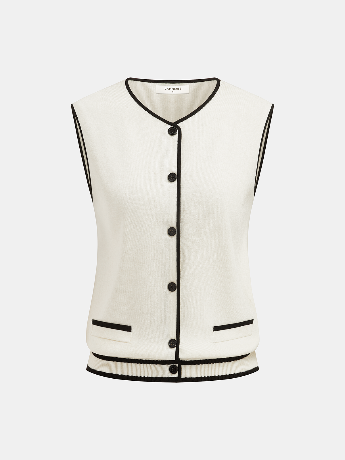 Women’s Knitted Button Front Waistcoat and Wide-Leg Trousers Two-Piece Set with Contrast Piping – Elegant Relaxed Fit for Everyday Smart Casual Wear