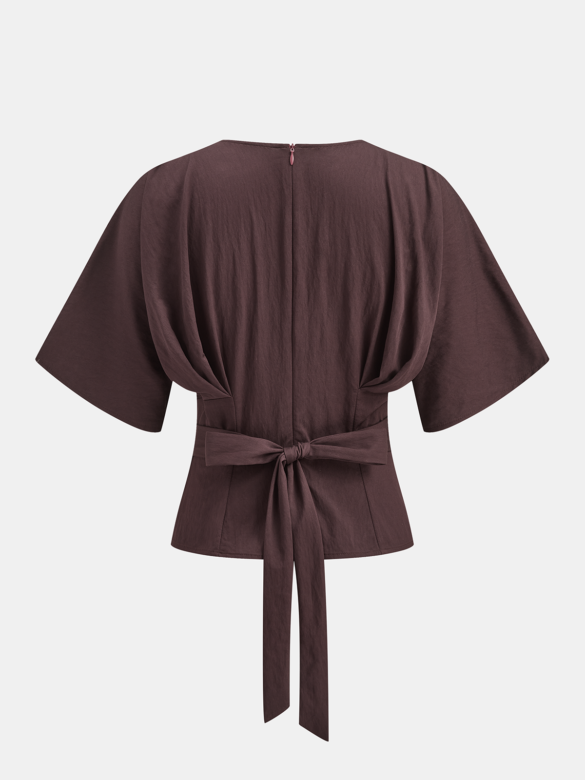 Women's Elegant V Neck Blouse with Dolman Sleeves – Tailored Waist Short Sleeve Top for Office and Smart Casual Wear