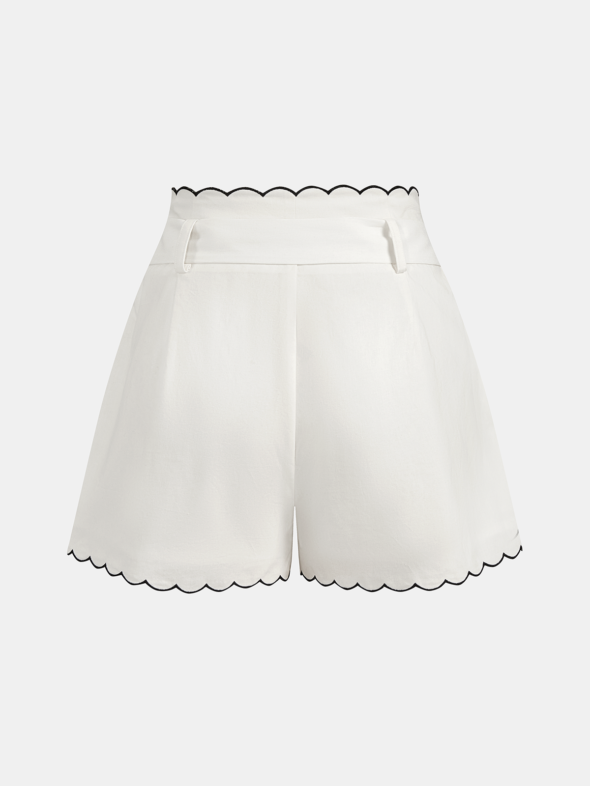 Women's Cotton Scallop Trim Two-Piece Summer Set – Puff Sleeve Button Front Blouse and High Waisted Tailored Shorts for Smart Casual Wear