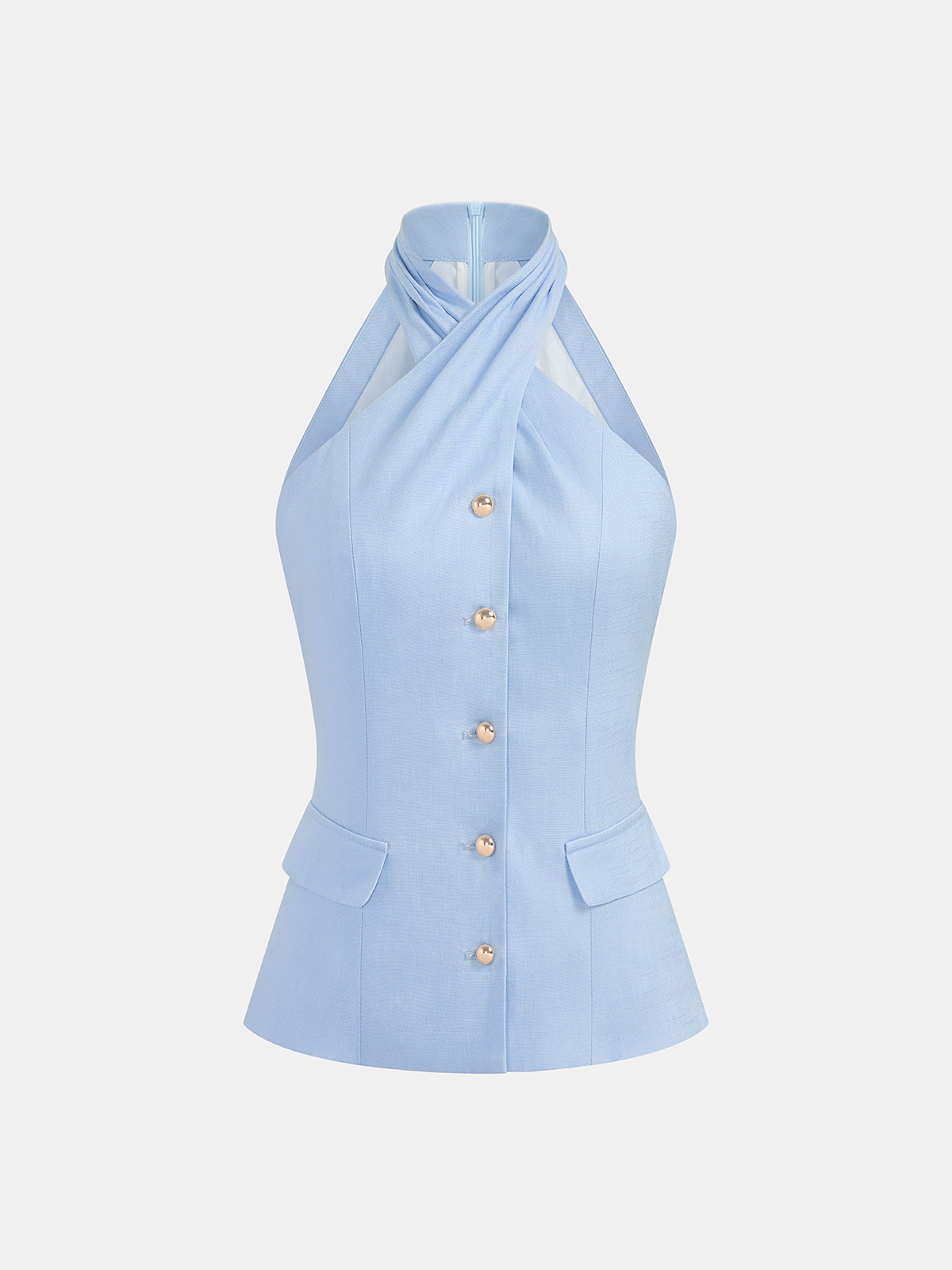 Women’s Halter Neck Button Front Waistcoat and Tailored Shorts Set – Lightweight Linen Blend Summer Outfit for Elegant Casual Wear