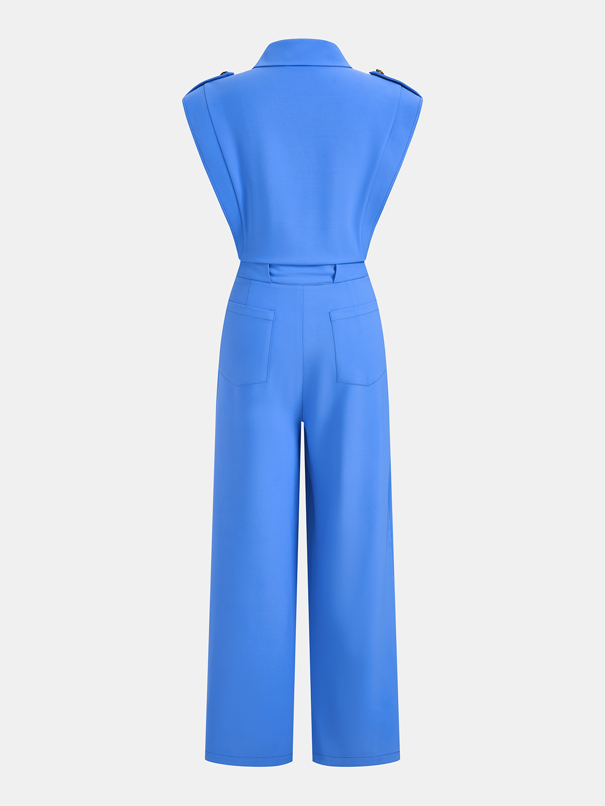 Women's Sleeveless Wide-Leg Jumpsuit with Tie Waist – Elegant Collared Style for Summer and Office Wear