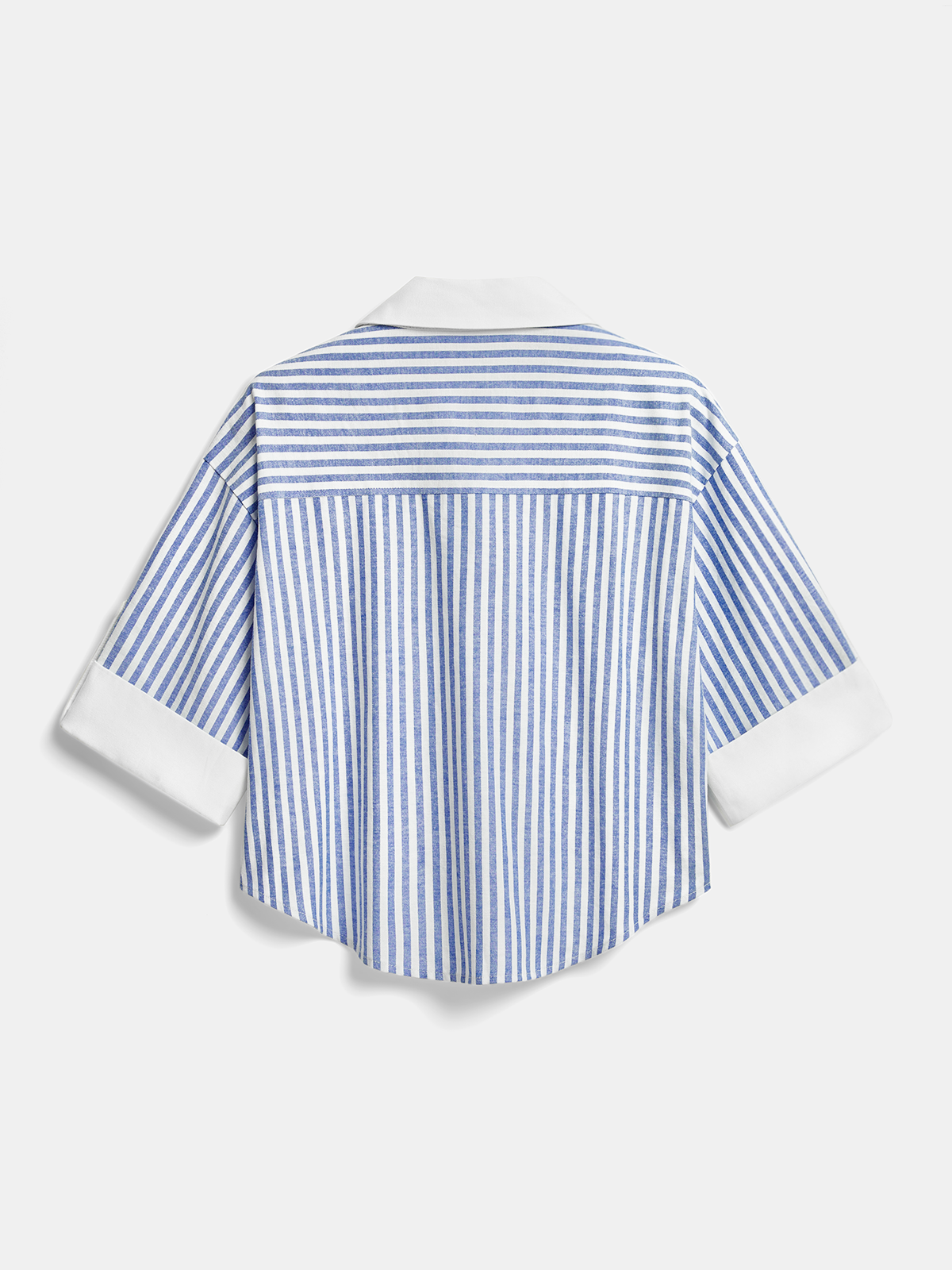 Women’s Striped Twist-Front Shirt with Short Sleeves – Relaxed Cropped Fit with Contrast Collar and Turn-Up Cuffs