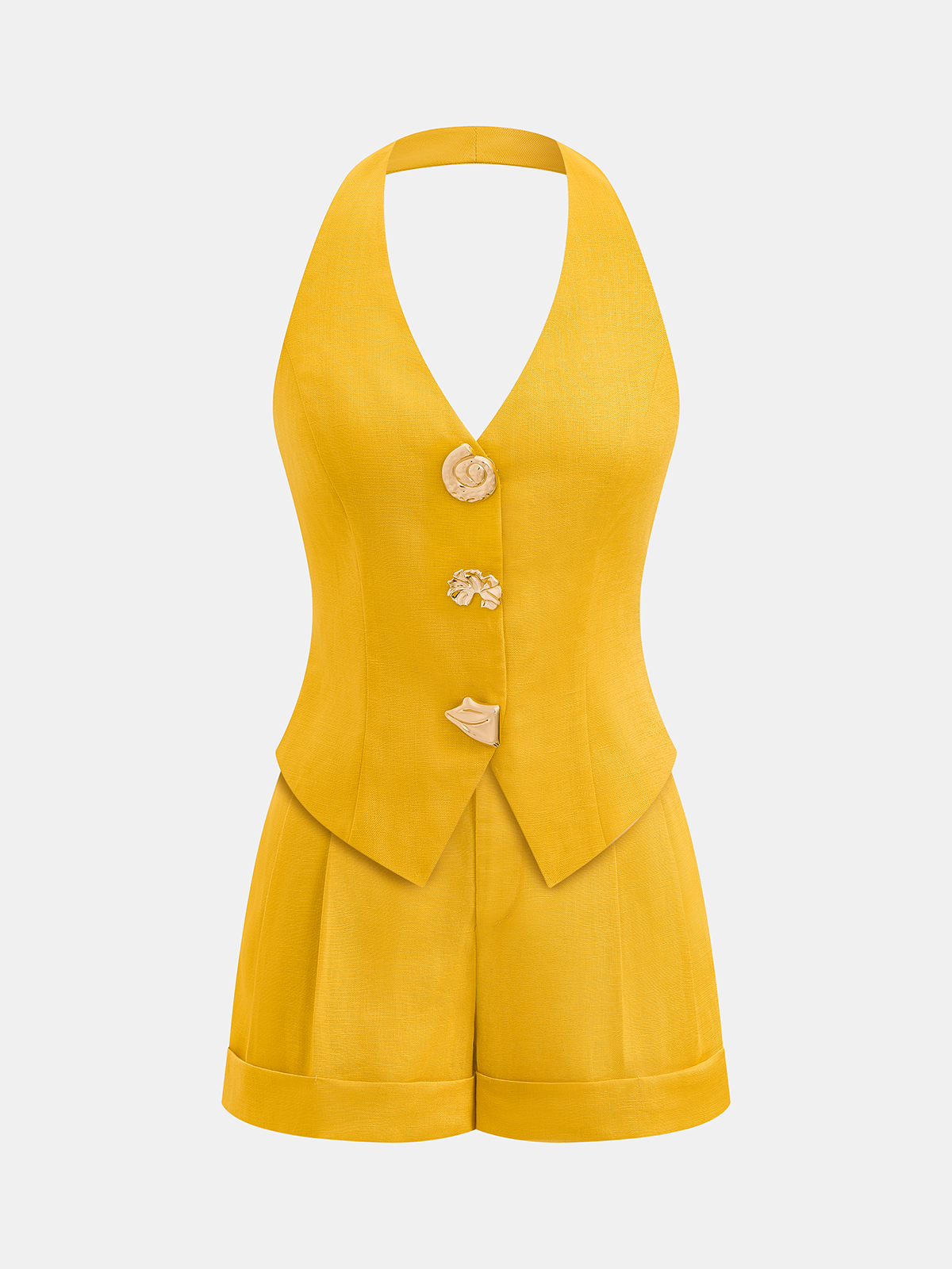 Women's Linen Blend Halter Waistcoat and Pleated Shorts Set – Tailored Summer Co-Ord for Holidays