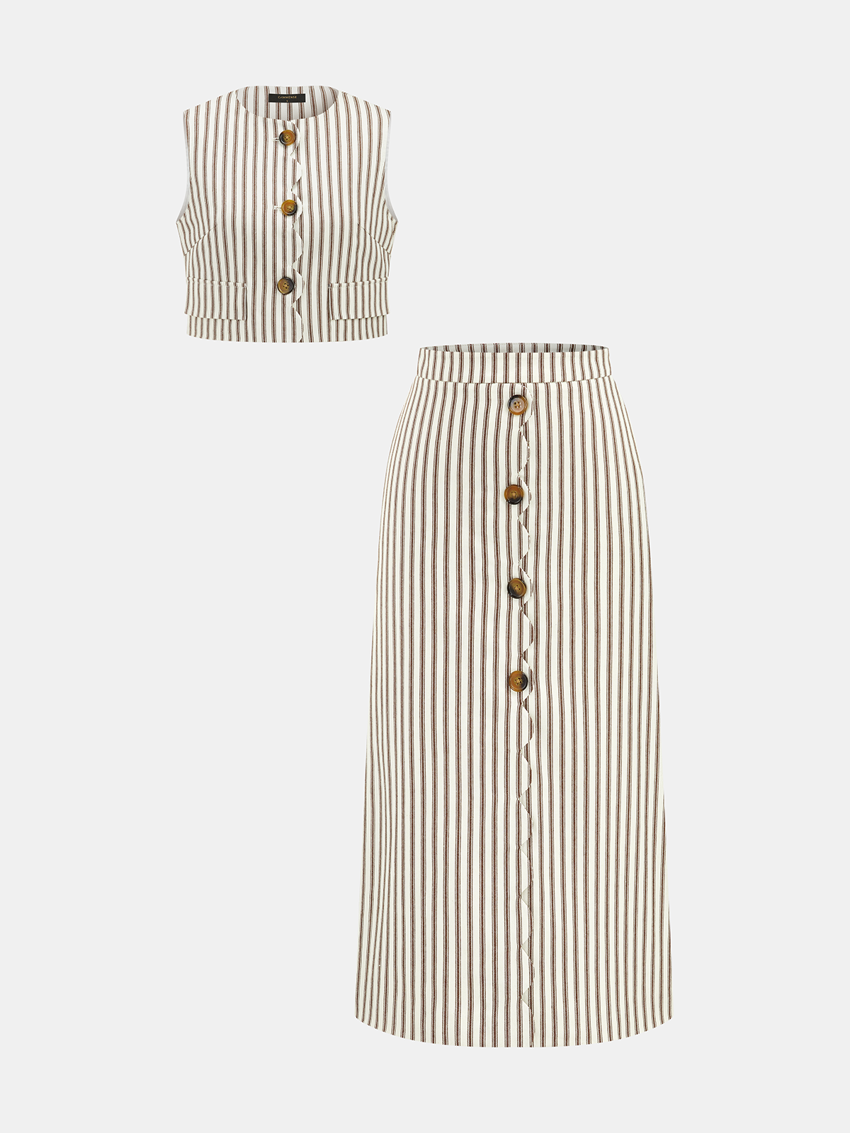 Women’s Sleeveless Cotton Button Front Vest and A-Line Midi Skirt Set – Elegant Cropped Two-Piece Summer Outfit for Smart Casual Wear