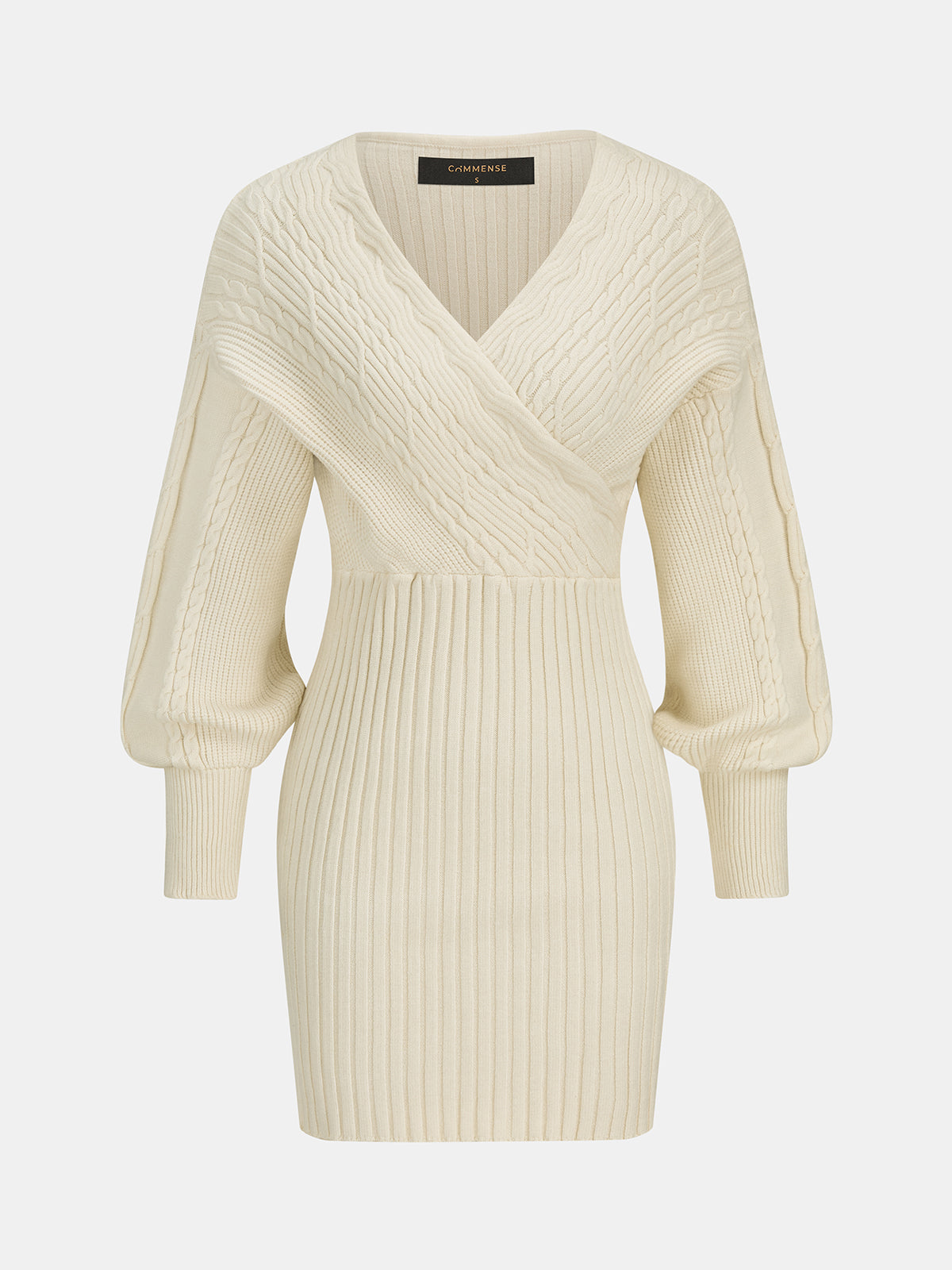 Women's Knit Midi Dress with Puff Sleeves