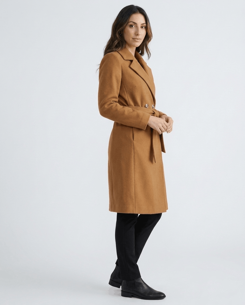 Belted Wool Trench Coat for Women – Tailored Fit, Lapel Collar & Long Sleeves | Lilian