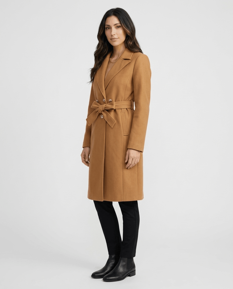 Belted Wool Trench Coat for Women – Tailored Fit, Lapel Collar & Long Sleeves | Lilian