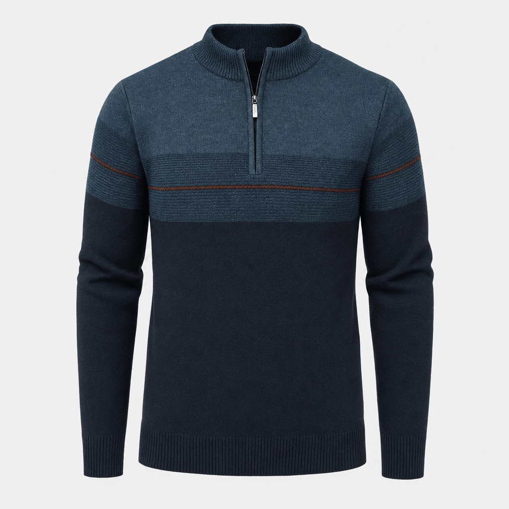Bennett Color Block Quarter Zip Sweater – Mock Neck Tonal Stripe Ribbed Trim Layering Pullover