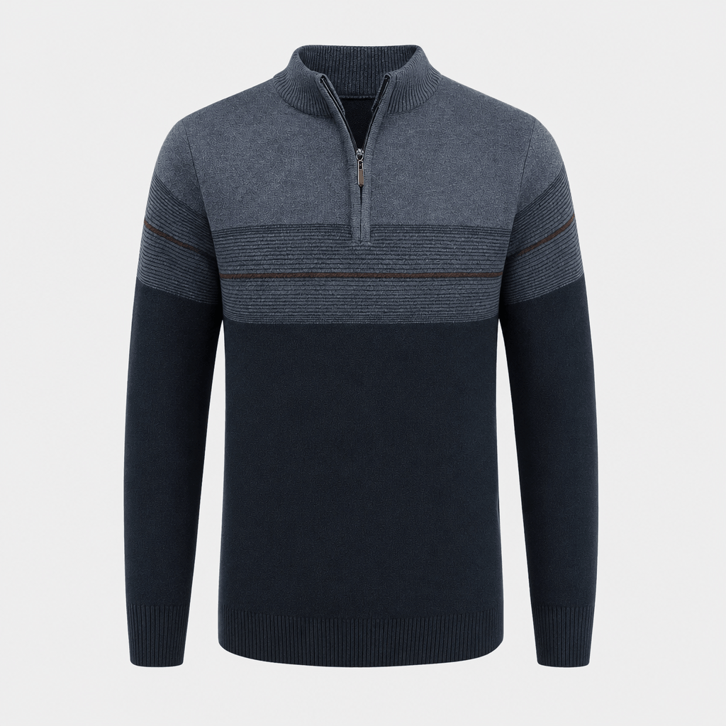 Bennett Color Block Quarter Zip Sweater – Mock Neck Tonal Stripe Ribbed Trim Layering Pullover
