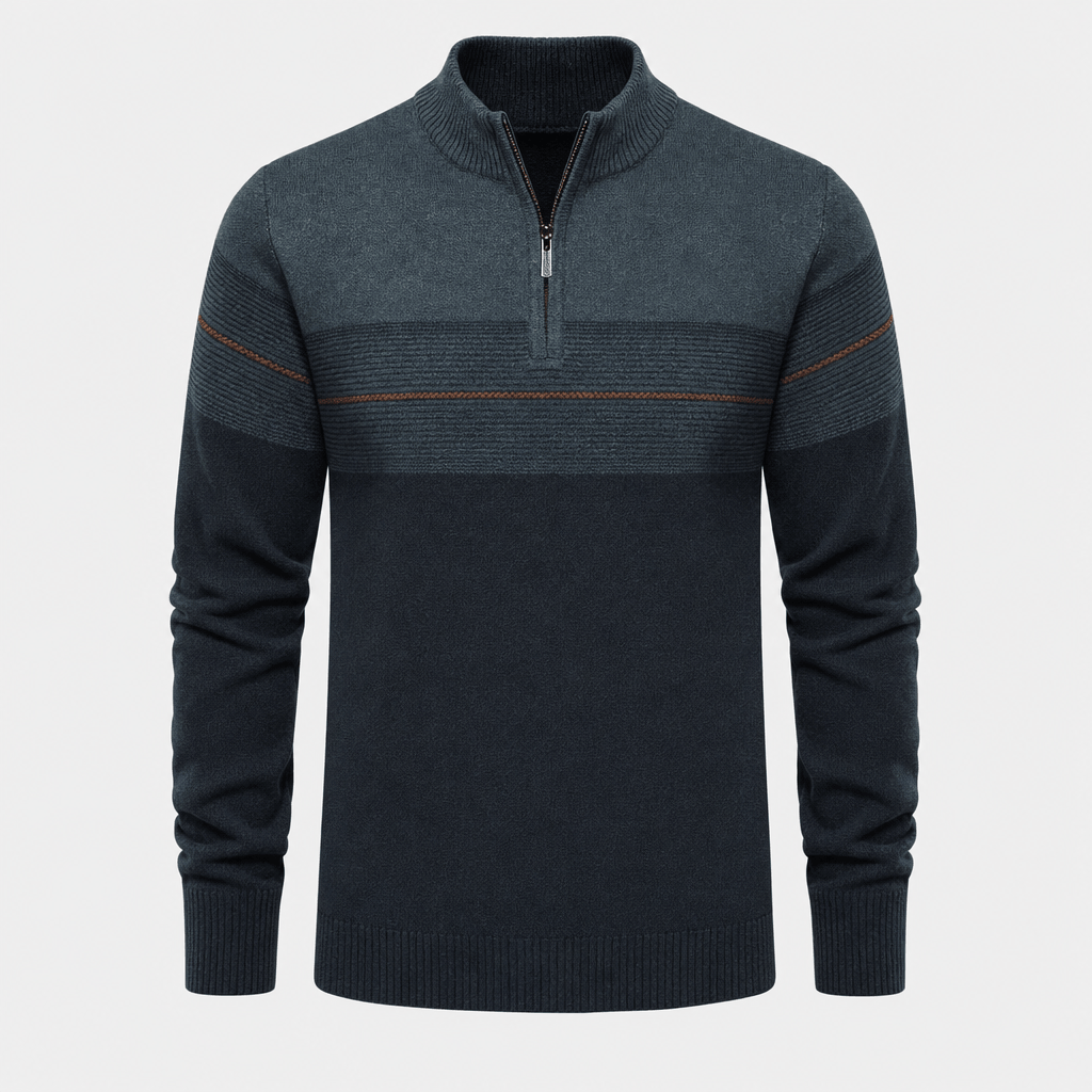 Bennett Color Block Quarter Zip Sweater – Mock Neck Tonal Stripe Ribbed Trim Layering Pullover