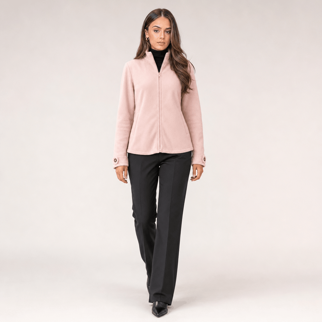 Bettina Full Zip Fleece Jacket – Stand Collar Side Pocket Cuff Tab Panel Seam Outerwear