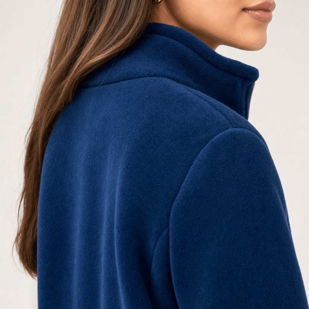Bettina Full Zip Fleece Jacket – Stand Collar Side Pocket Cuff Tab Panel Seam Outerwear