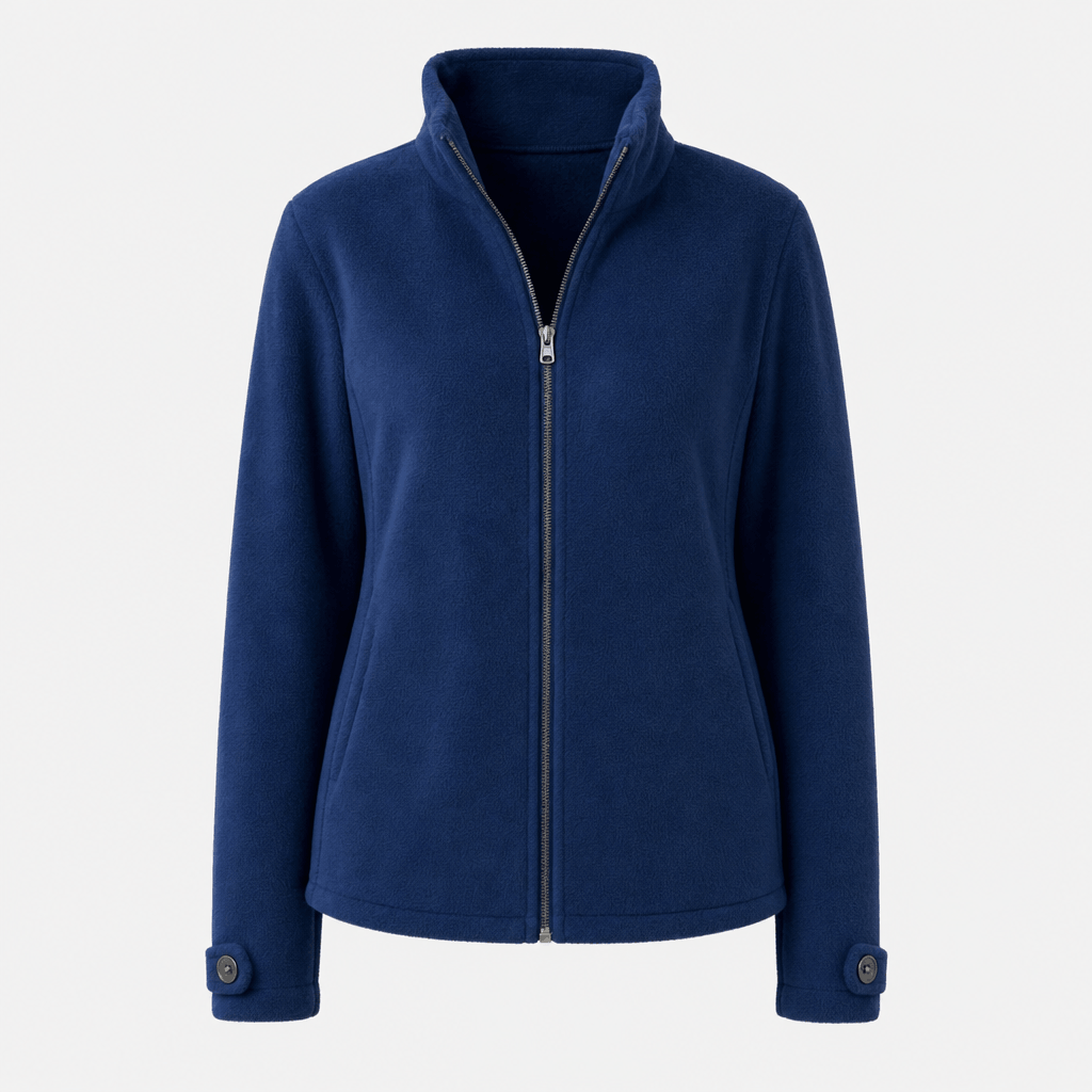 Bettina Full Zip Fleece Jacket – Stand Collar Side Pocket Cuff Tab Panel Seam Outerwear