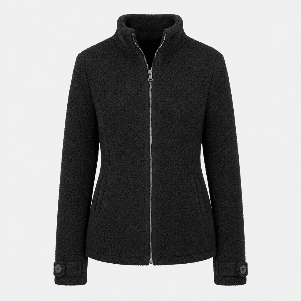 Bettina Full Zip Fleece Jacket – Stand Collar Side Pocket Cuff Tab Panel Seam Outerwear