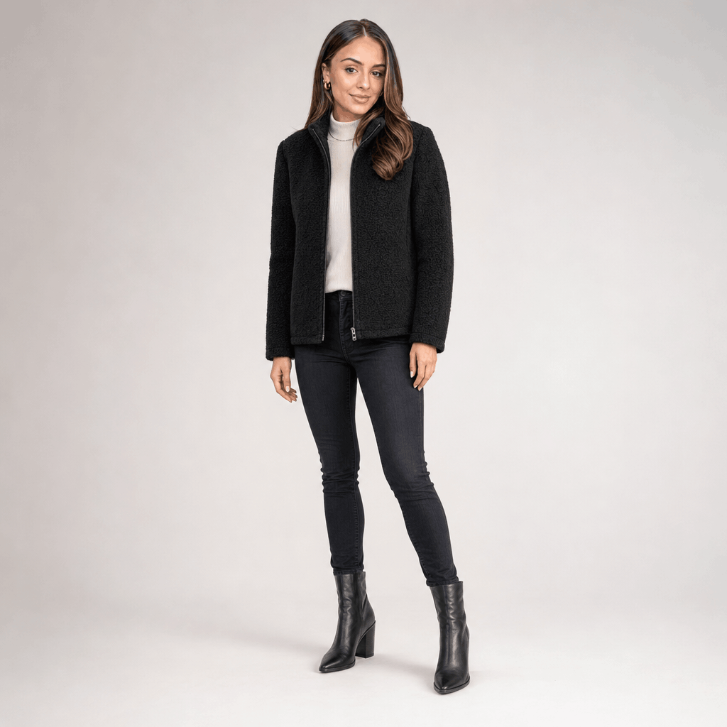 Bettina Full Zip Fleece Jacket – Stand Collar Side Pocket Cuff Tab Panel Seam Outerwear