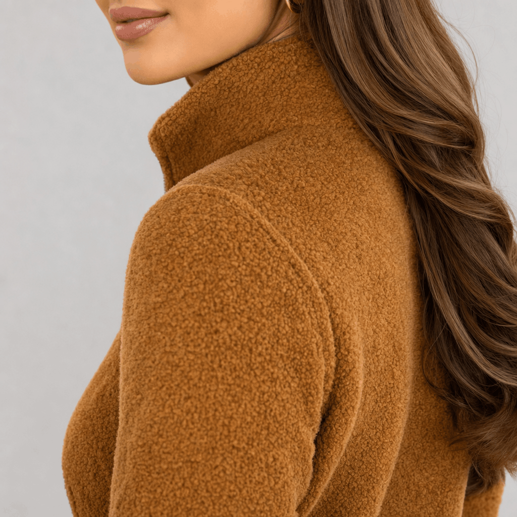 Bettina Full Zip Fleece Jacket – Stand Collar Side Pocket Cuff Tab Panel Seam Outerwear