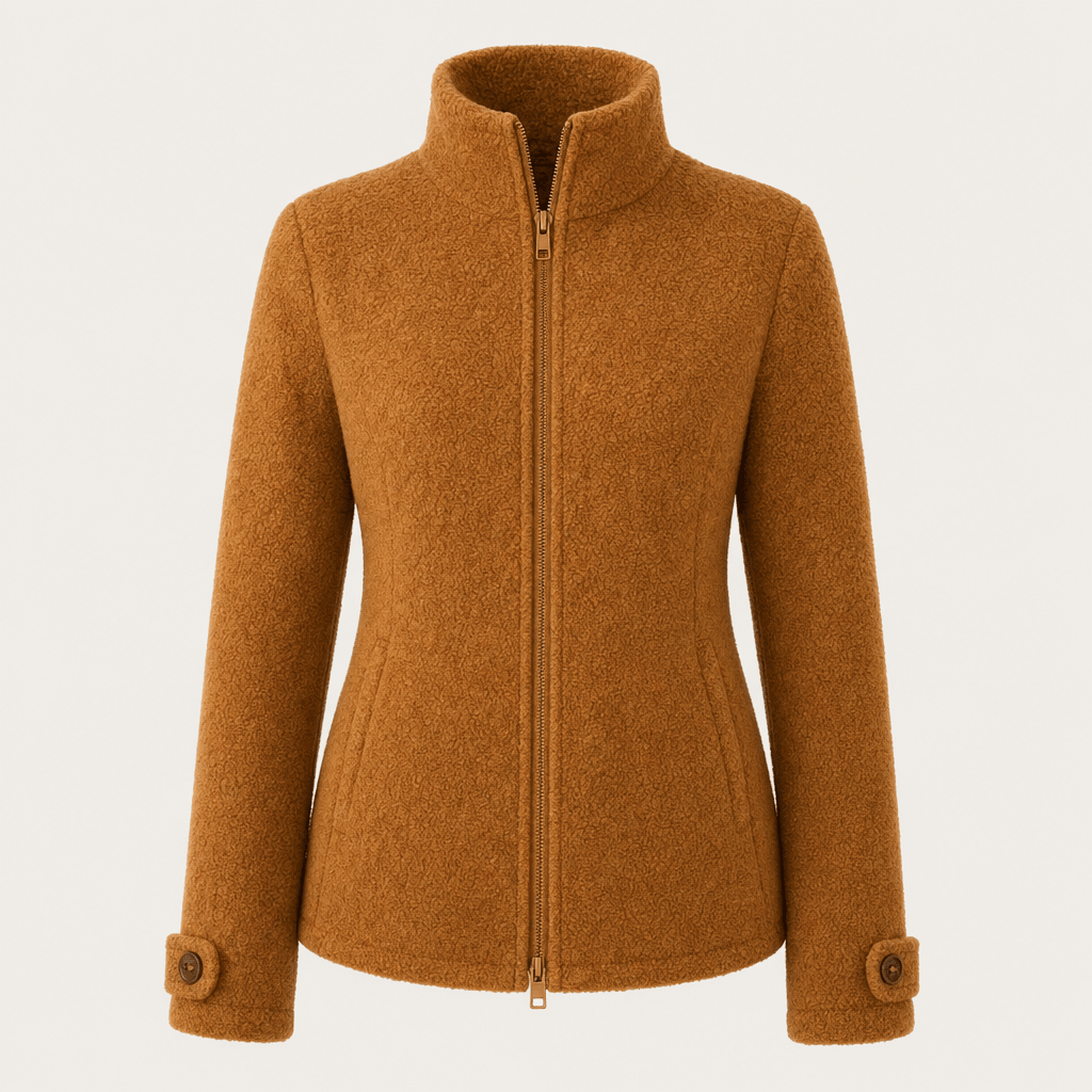 Bettina Full Zip Fleece Jacket – Stand Collar Side Pocket Cuff Tab Panel Seam Outerwear