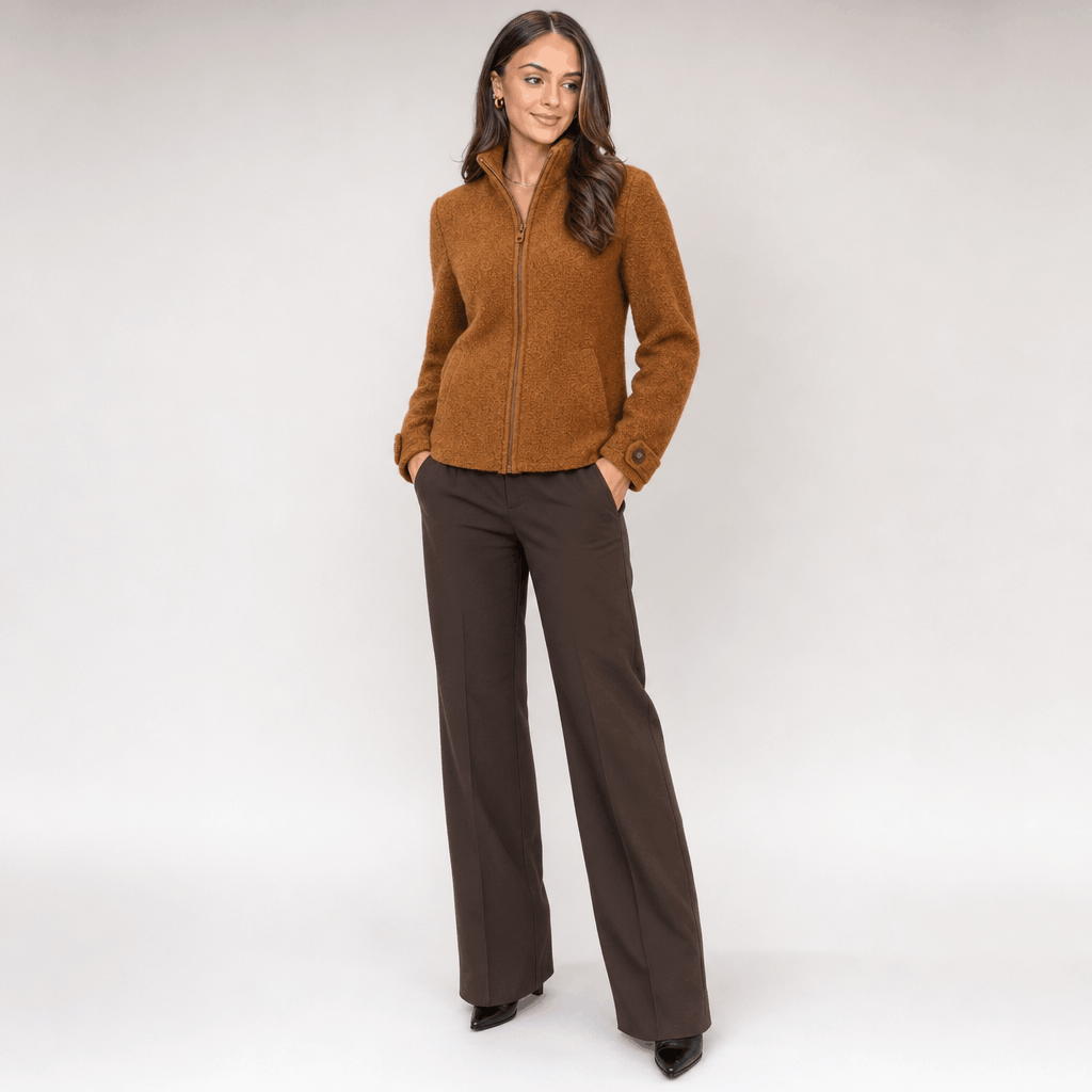 Bettina Full Zip Fleece Jacket – Stand Collar Side Pocket Cuff Tab Panel Seam Outerwear