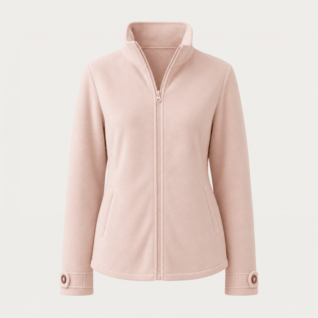 Bettina Full Zip Fleece Jacket – Stand Collar Side Pocket Cuff Tab Panel Seam Outerwear