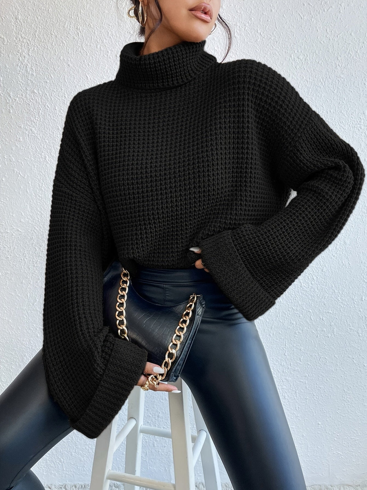 Alessandra-Dawn Waffle Turtleneck Sweater