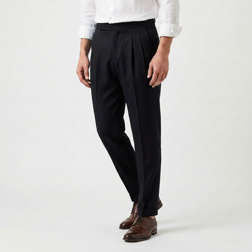 Men's Pleated Tapered Trousers with Cuffed Hem