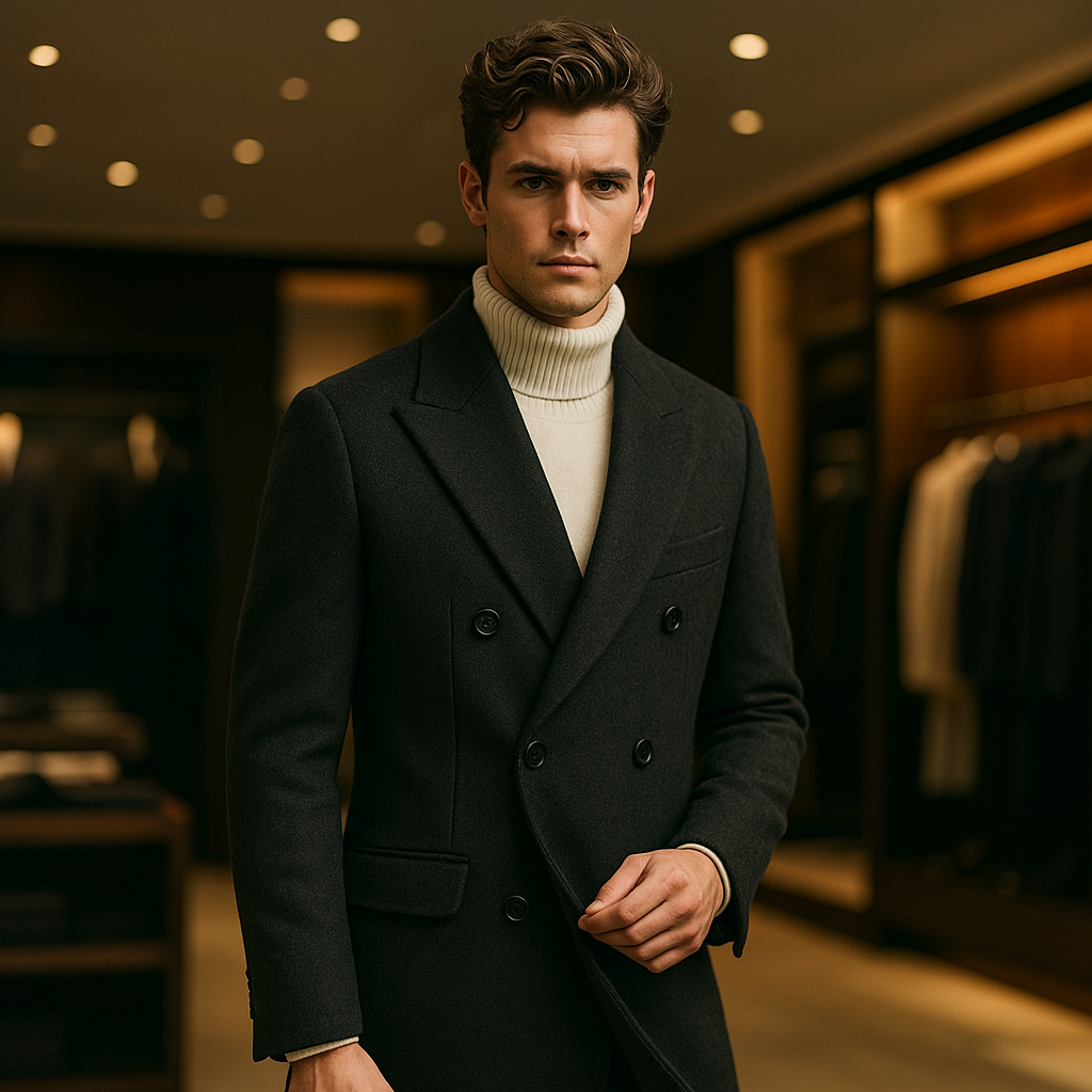 Men’s Callum Double-Breasted Herringbone Overcoat