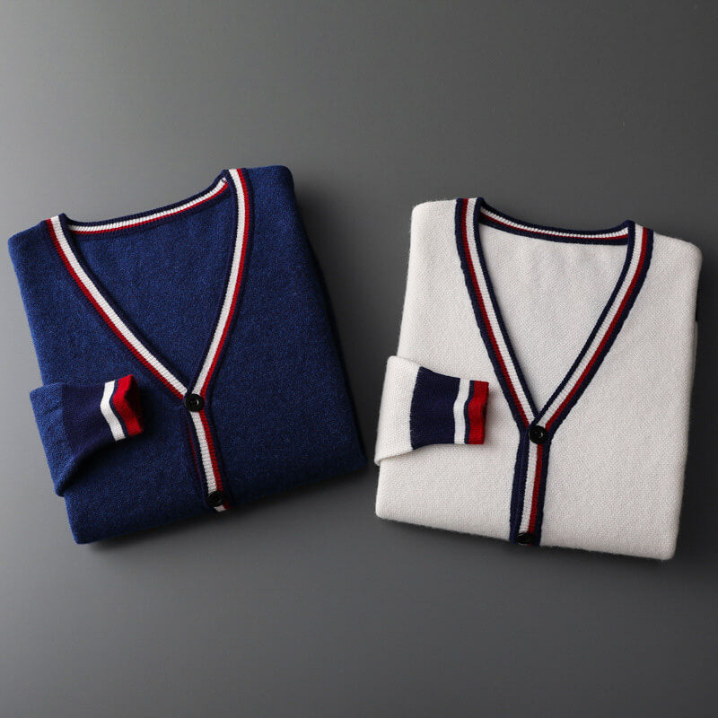 Men's Striped Knit Cardigan | Button-Down Wool Blend