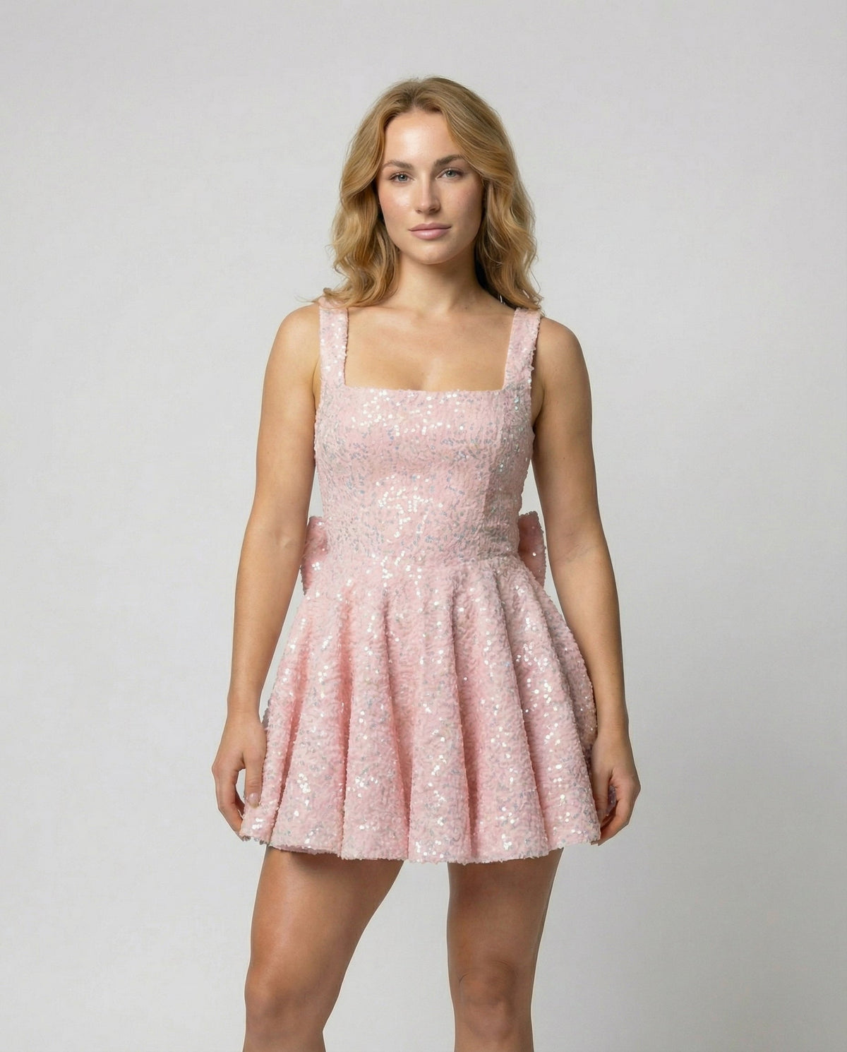 Women's Sequin Skater Dress Square Neck Sleeveless