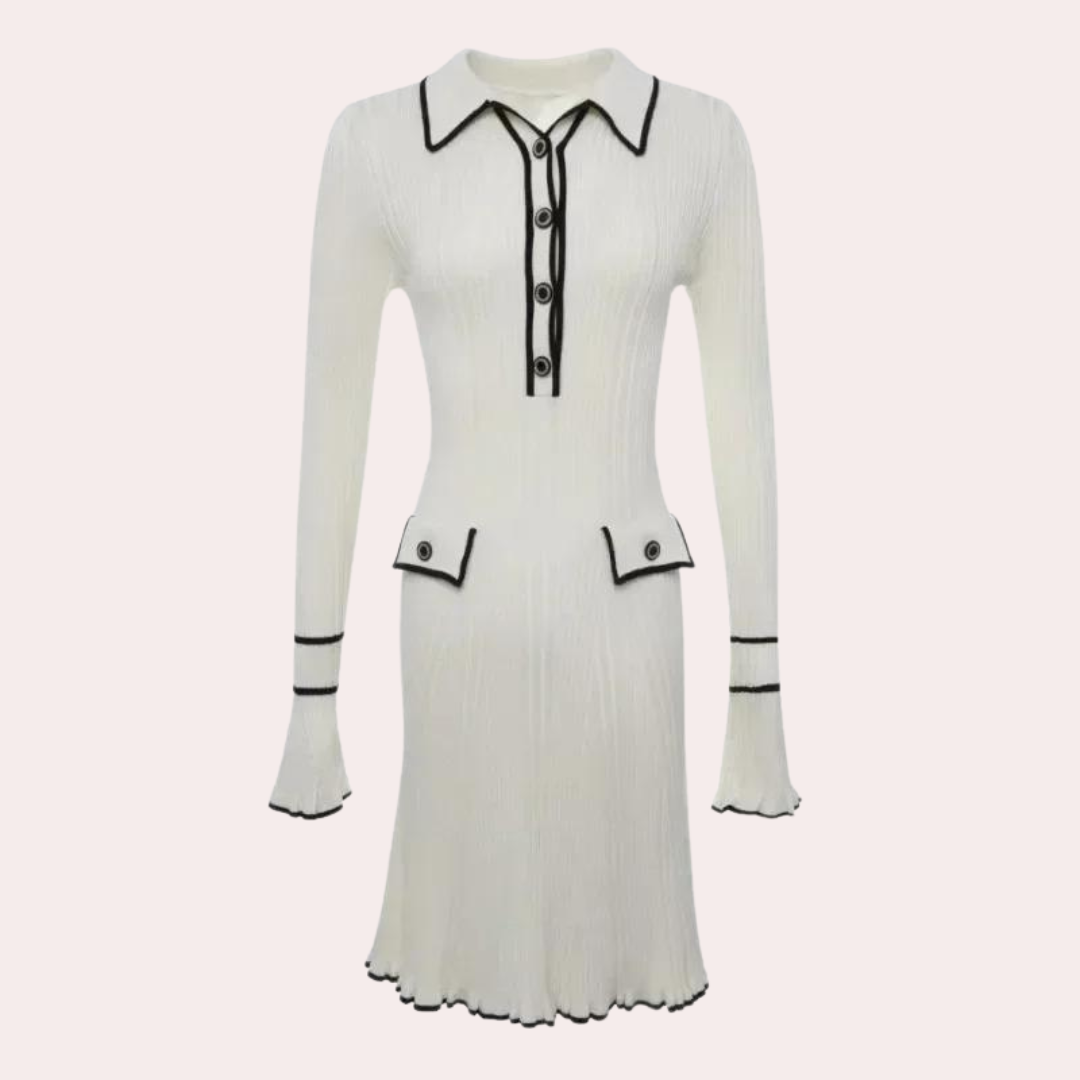 Women’s Collared Ribbed Knitted Mini Dress