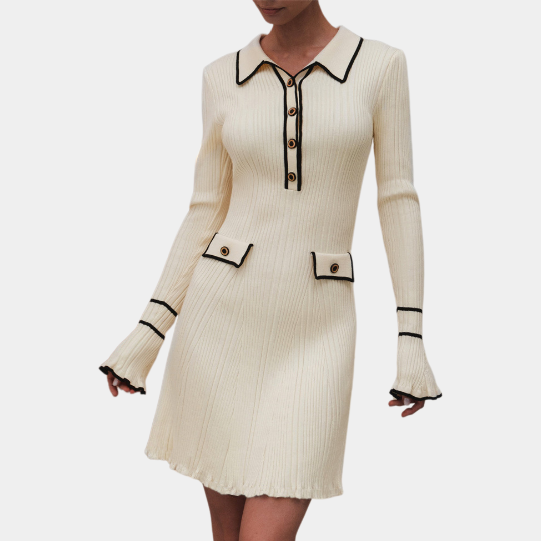 Women’s Collared Ribbed Knitted Mini Dress
