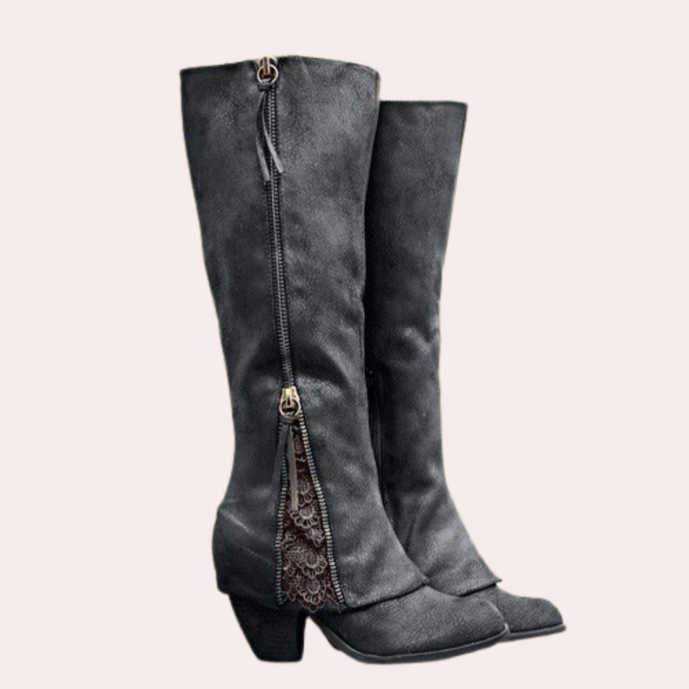 Women’s Knee High Boots with Lace Zip Detail