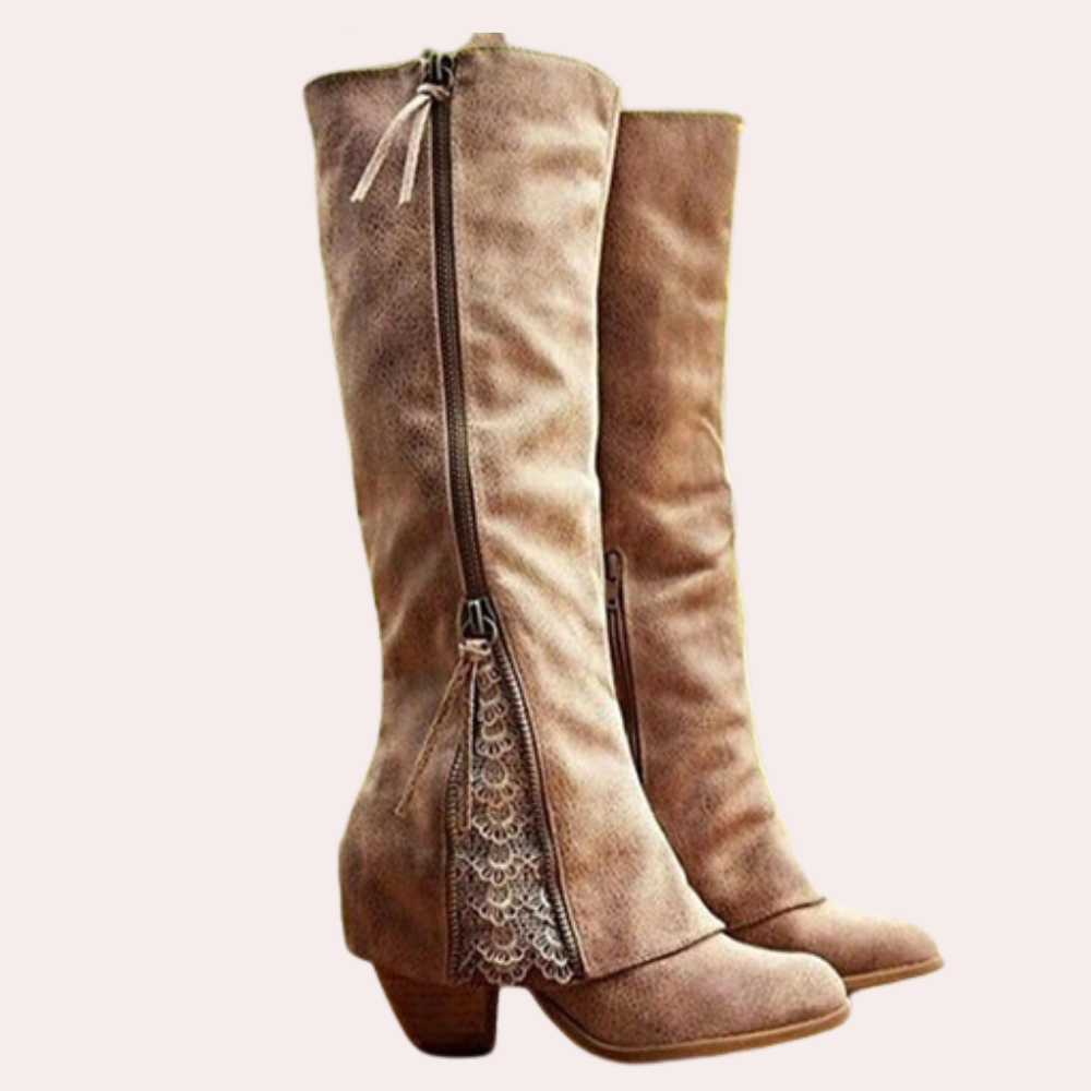 Women’s Knee High Boots with Lace Zip Detail