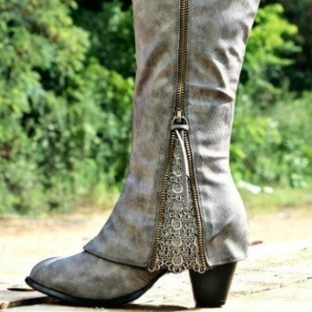 Women’s Knee High Boots with Lace Zip Detail