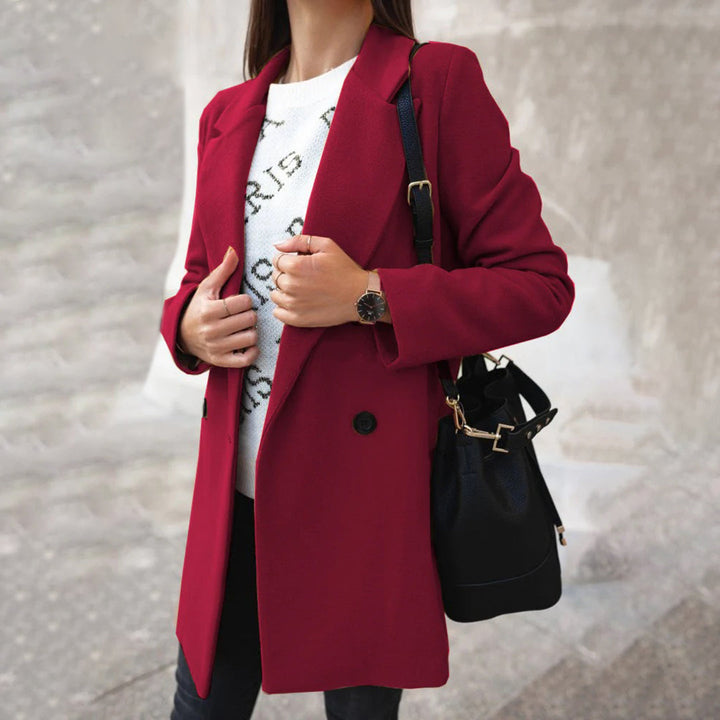 Women's Double-Breasted Longline Coat with Notch Collar