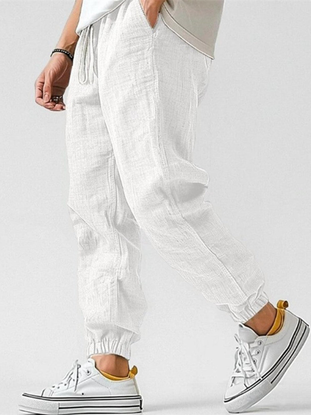 Men's Elastic Waist Drawstring Linen Jogger Pants