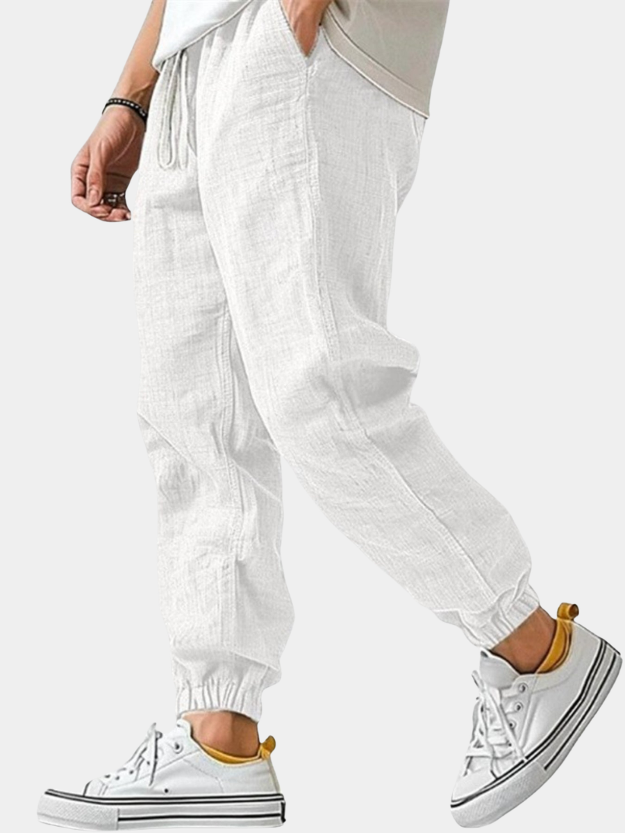 Men's Elastic Waist Drawstring Linen Jogger Pants
