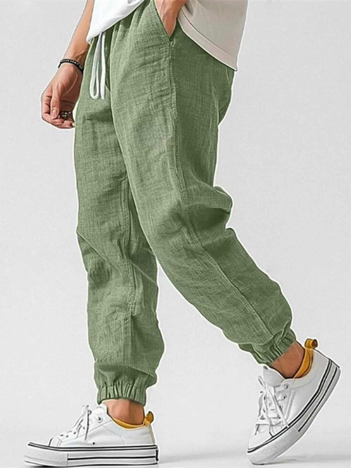 Men's Elastic Waist Drawstring Linen Jogger Pants
