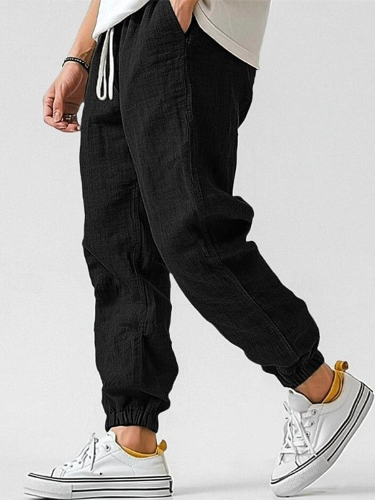Men's Elastic Waist Drawstring Linen Jogger Pants