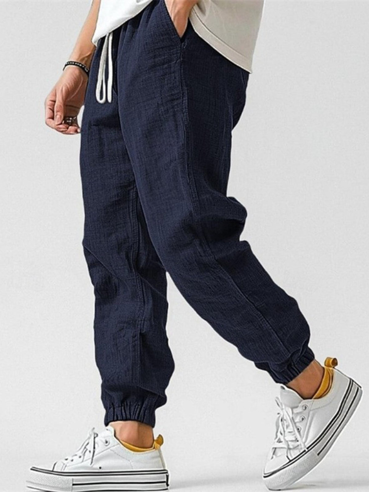 Men's Elastic Waist Drawstring Linen Jogger Pants