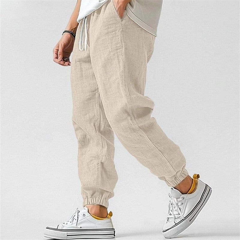 Men's Elastic Waist Drawstring Linen Jogger Pants
