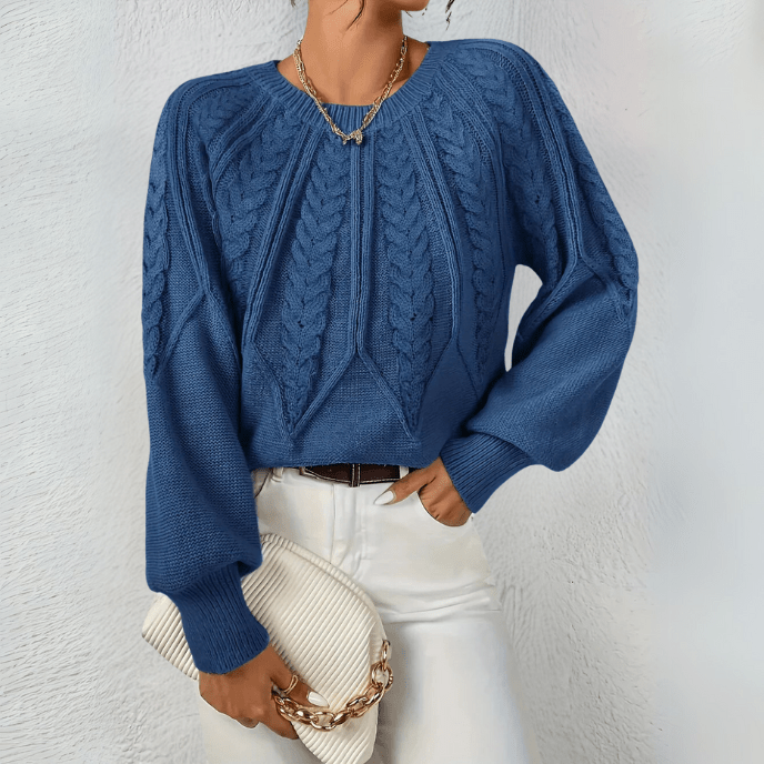 Mira-June Leaf Cable Puff Sleeve Sweater