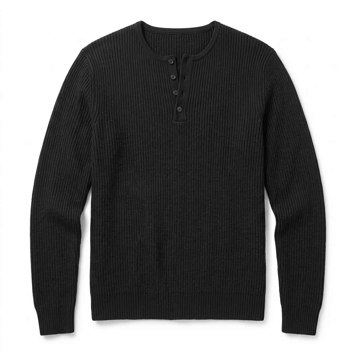 Cairo Button Placket Henley Sweater – Ribbed Knit Regular Fit Long Sleeve Pullover