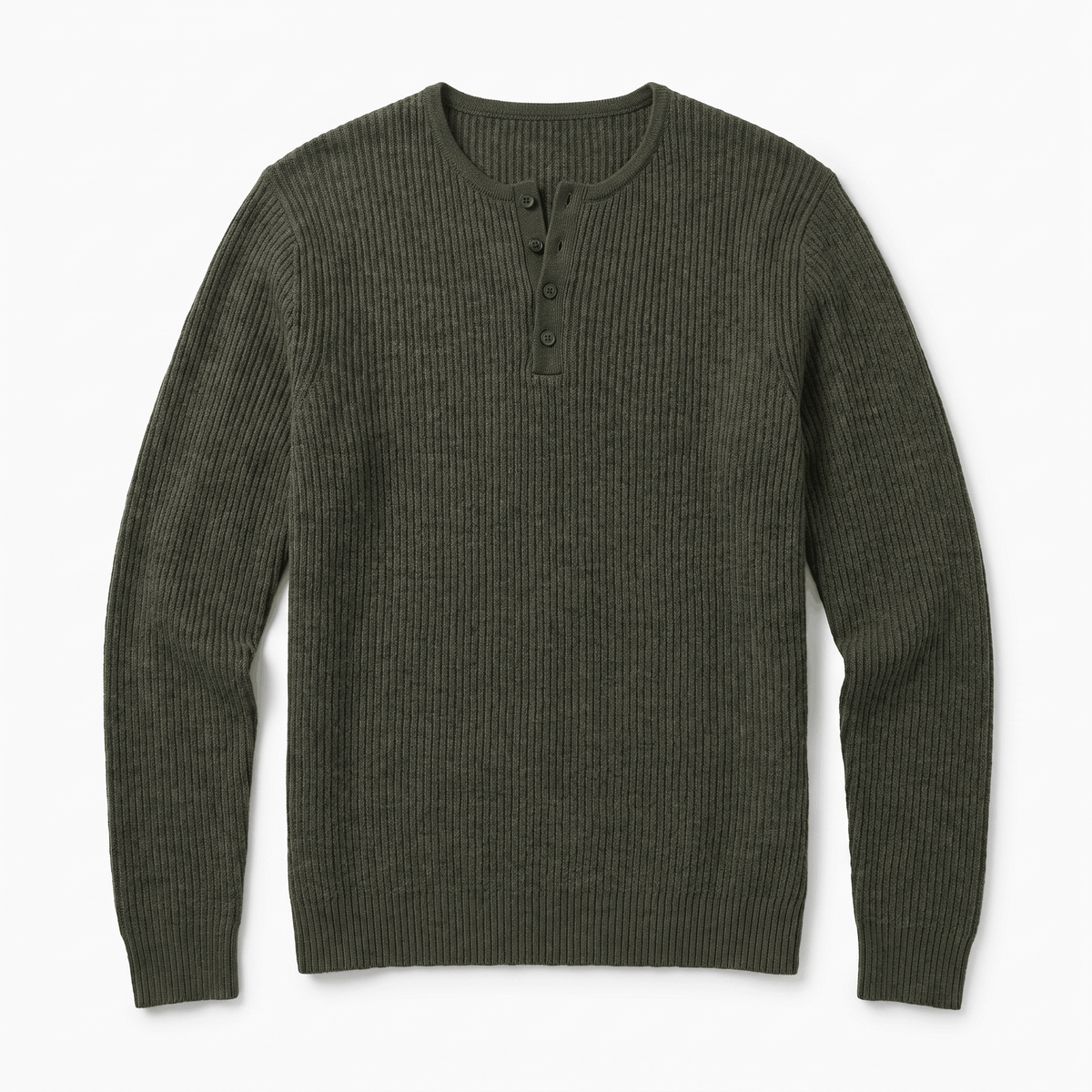 Cairo Button Placket Henley Sweater – Ribbed Knit Regular Fit Long Sleeve Pullover