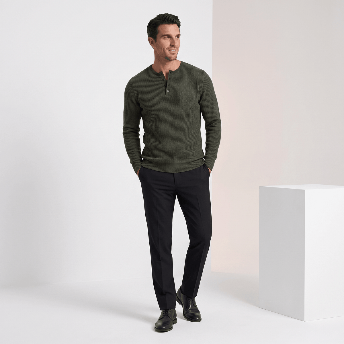 Cairo Button Placket Henley Sweater – Ribbed Knit Regular Fit Long Sleeve Pullover